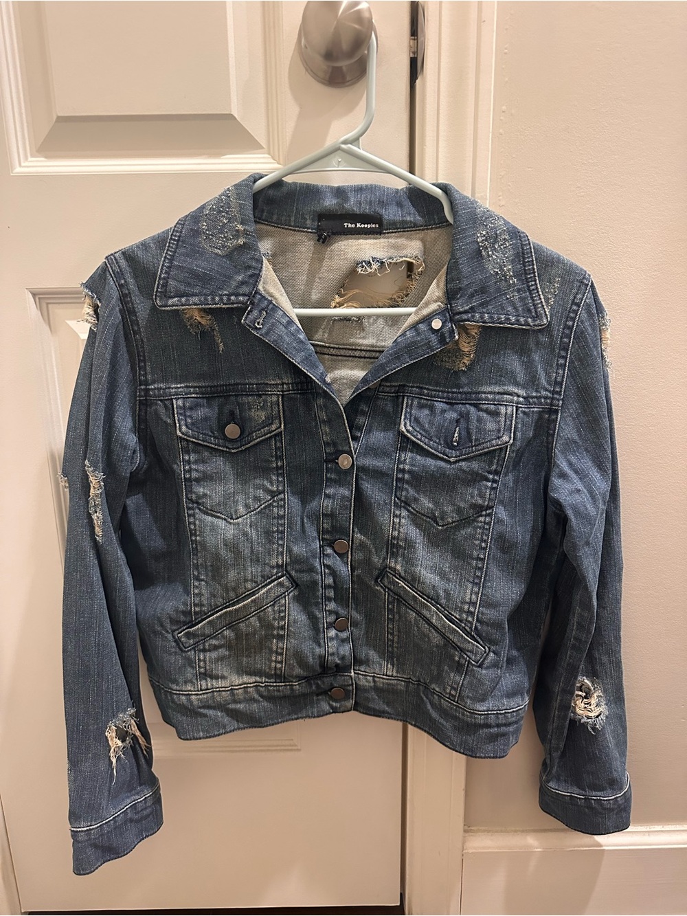 The Kooples Distressed Blue Denim Jean Jacket
